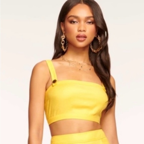 RAMY BROOK women’s size 0 emme linen blend crop top in yellow new with tags - Picture 1 of 7